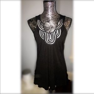 Black tank top with black and white front design